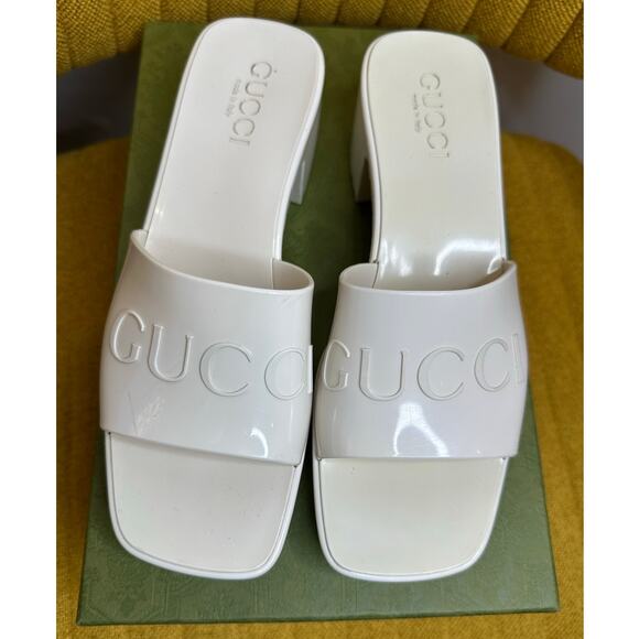 Gucci Rubber embossed Logo Womens Platform Slides size 36 Mystic White color - Picture 11 of 17